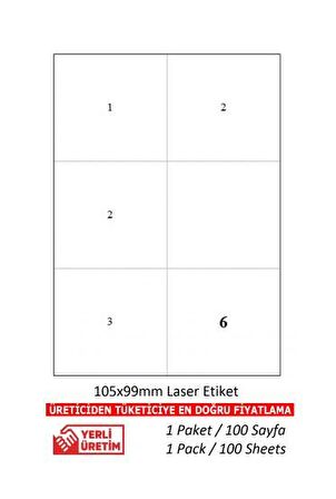 A1Etiket Tw-2303 Ebat 105 x 99 Lazer Etiket 1 A4 Sayfada 6 Etiket